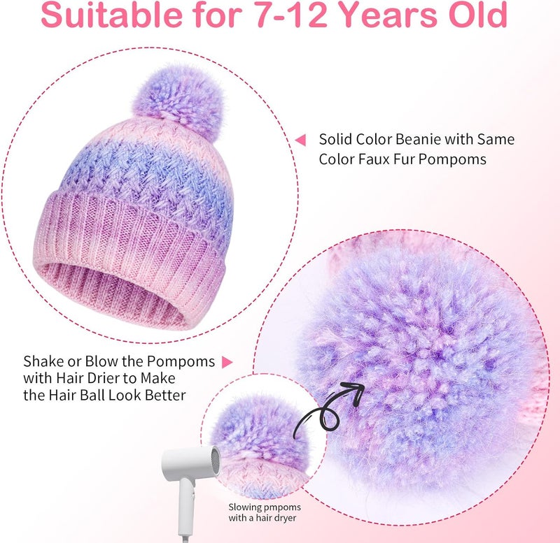 Peninpha Winter Hat for Kids Children, Girls Beanie with Pom Pom, Girls Accessories Knit Beanies Cap Age 7-12 - Image 5